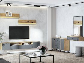 Модульная гостиная Байкал (дуб крафт золотой/графит) в Жатае - zhataj.mebel-nsk.ru | фото