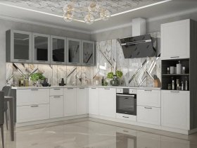 Модульная кухня Глэдис (белый снег/лайт грей софт/корпус анкор темный) в Жатае - zhataj.mebel-nsk.ru | фото