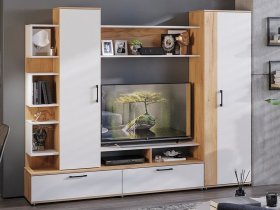 Стенка «Дакота» (дуб крафт золотой/белый ясень) в Жатае - zhataj.mebel-nsk.ru | фото